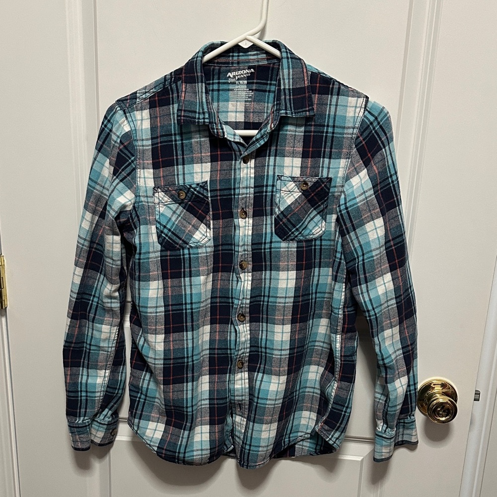 Arizona Jean Company Boys Blue and White Plaid Shirt XL 18/20